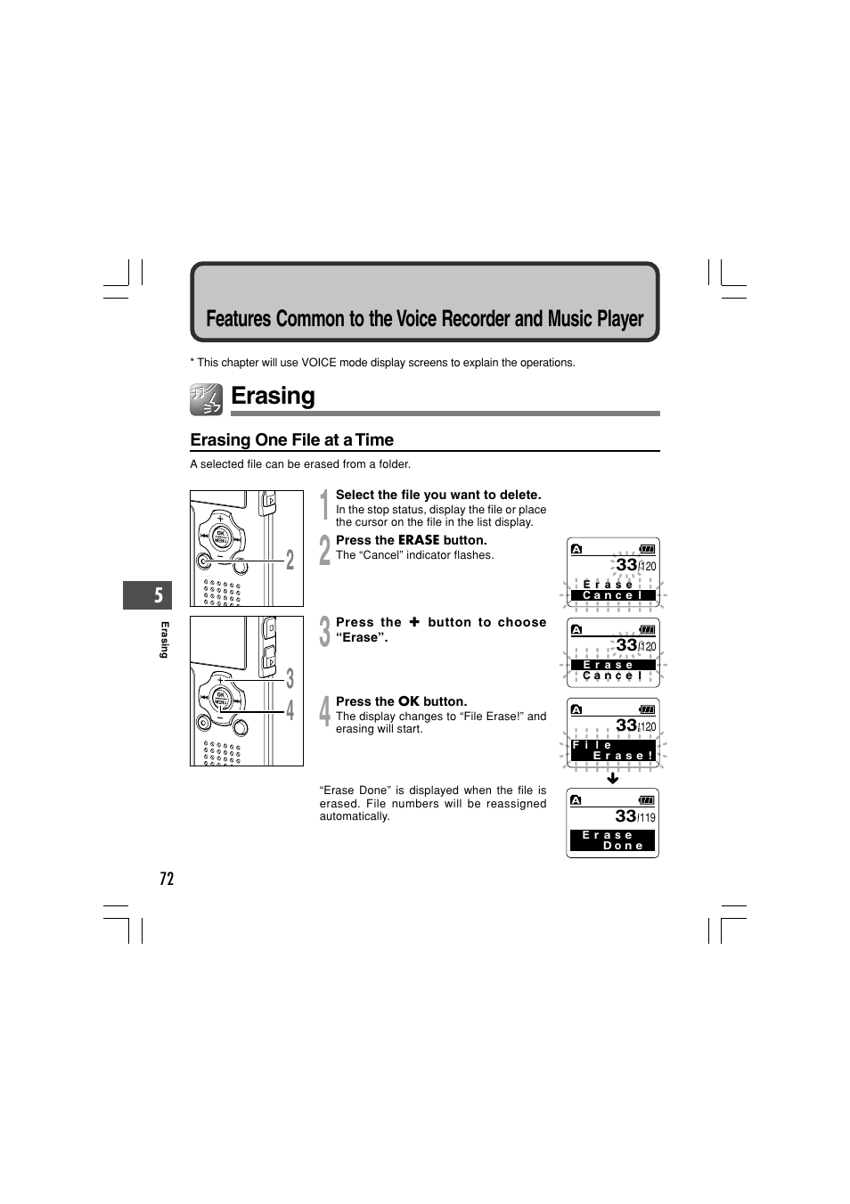 Erasing | Olympus WS-331M User Manual | Page 72 / 102