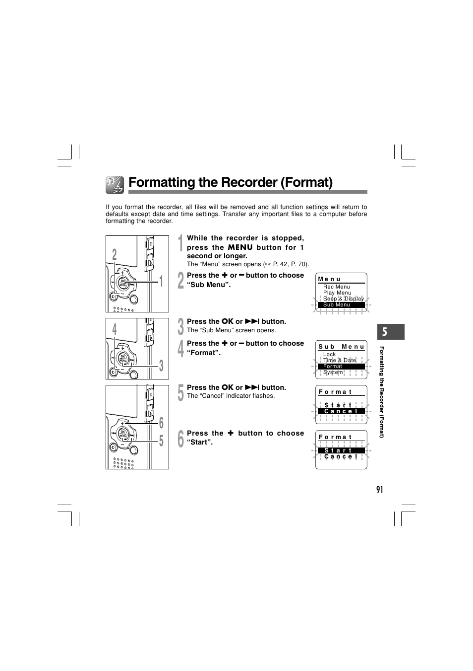 Formatting the recorder (format) | Olympus WS-331M User Manual | Page 91 / 102