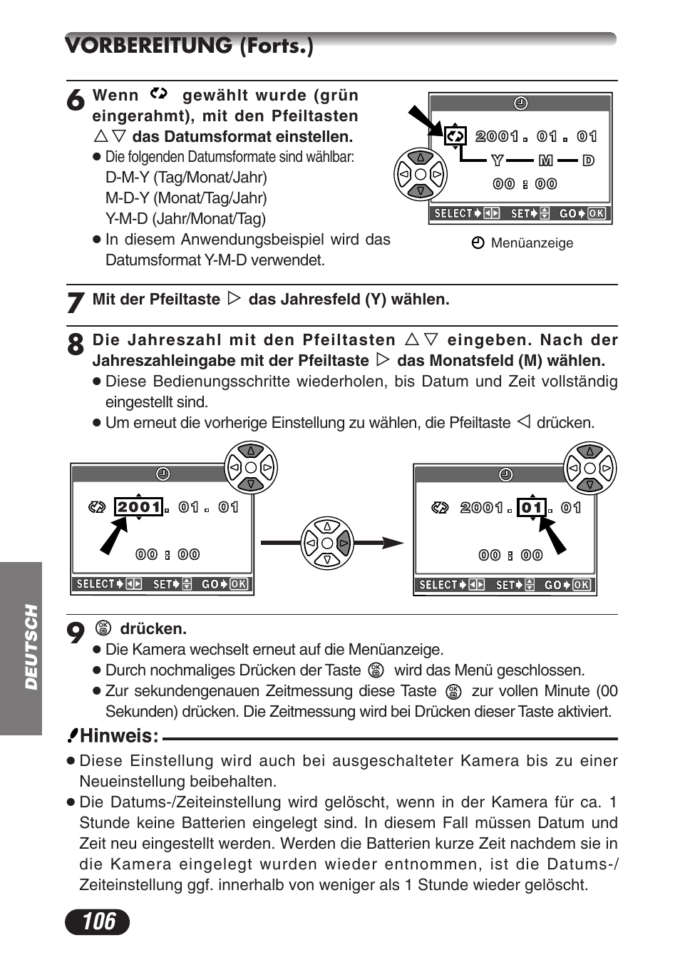 Vorbereitung (forts.) | Olympus CAMEDIA C-3020 Zoom User Manual | Page 106 / 180