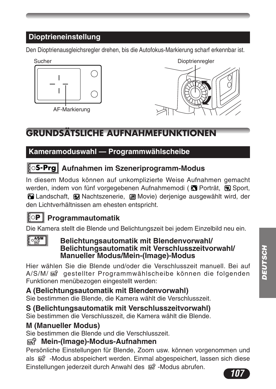 Grundsätsliche aufnahmefunktionen | Olympus CAMEDIA C-3020 Zoom User Manual | Page 107 / 180