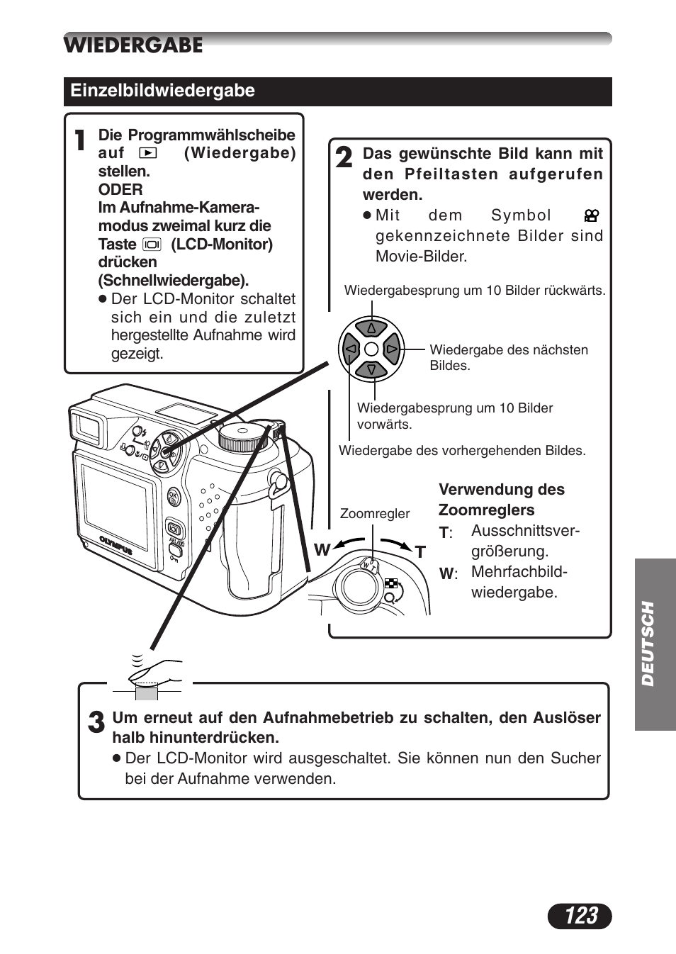 Wiedergabe | Olympus CAMEDIA C-3020 Zoom User Manual | Page 123 / 180