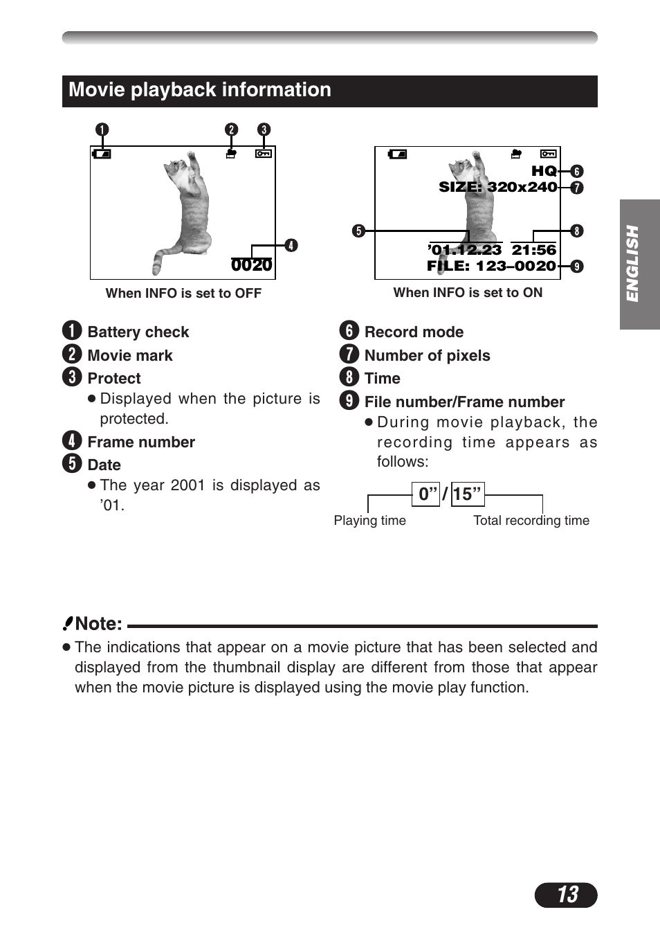 Movie playback information | Olympus CAMEDIA C-3020 Zoom User Manual | Page 13 / 180