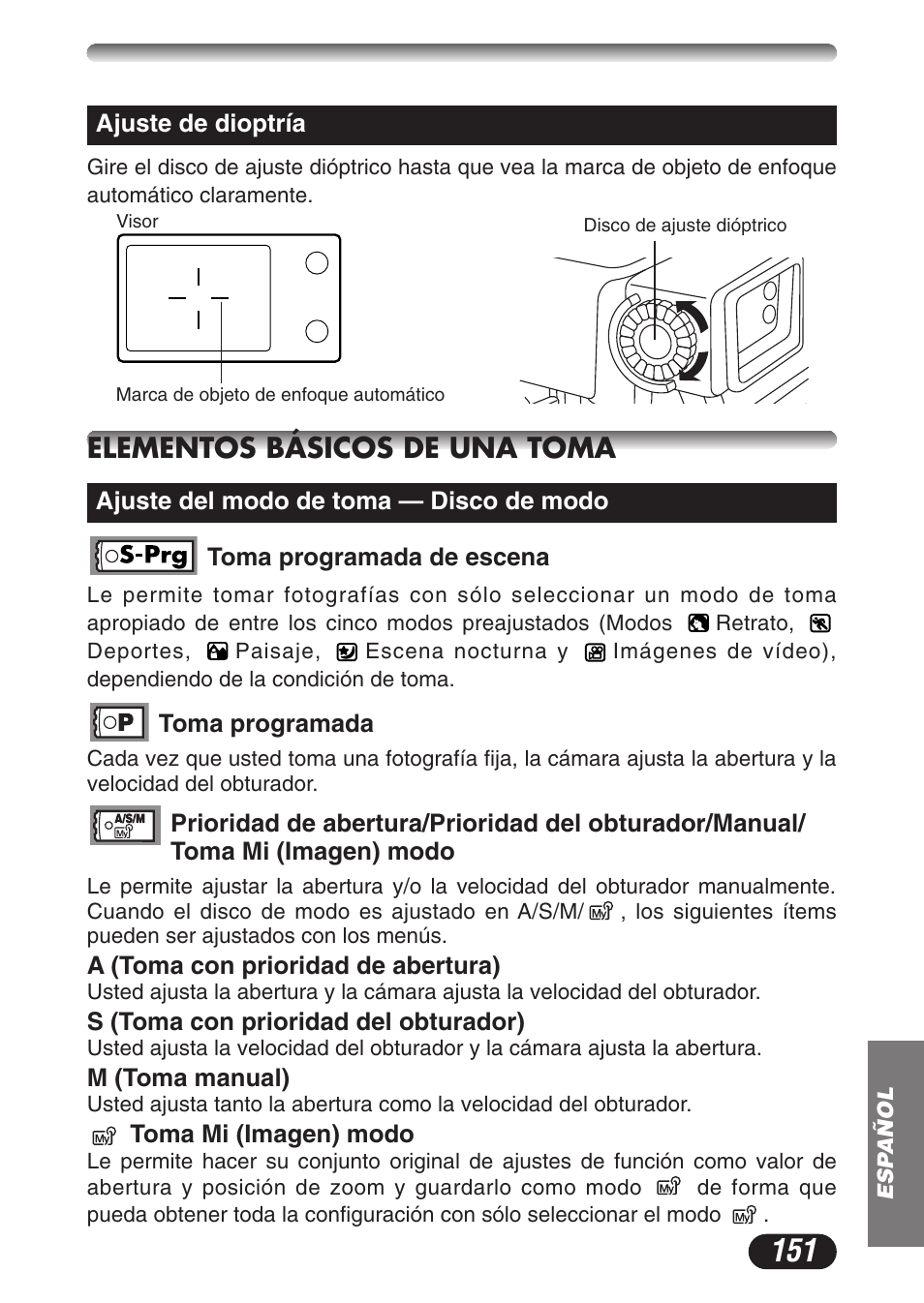 Elementos básicos de una toma | Olympus CAMEDIA C-3020 Zoom User Manual | Page 151 / 180