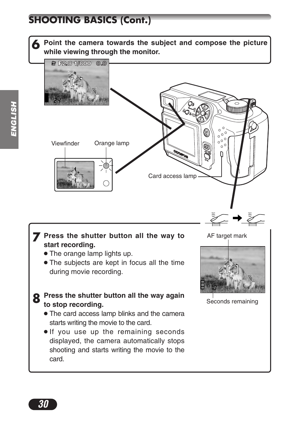 Shooting basics (cont.) | Olympus CAMEDIA C-3020 Zoom User Manual | Page 30 / 180