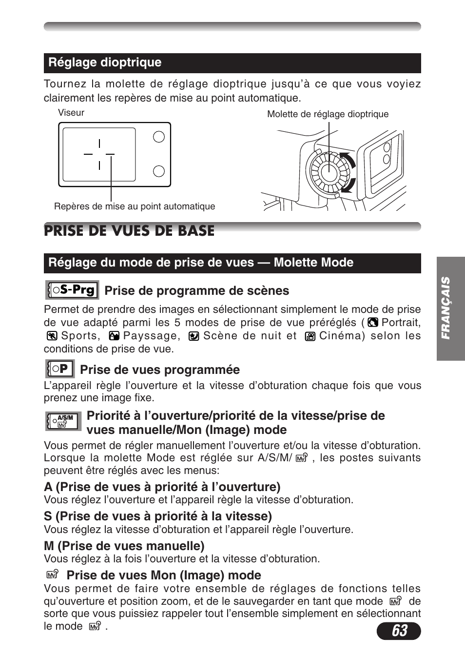 Prise de vues de base | Olympus CAMEDIA C-3020 Zoom User Manual | Page 63 / 180