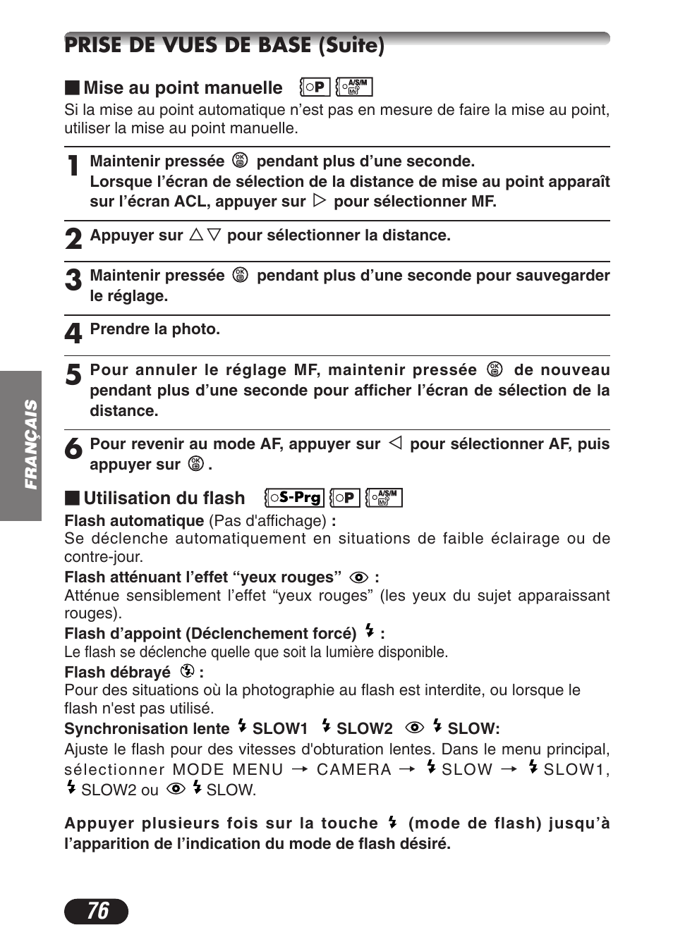 Prise de vues de base (suite) | Olympus CAMEDIA C-3020 Zoom User Manual | Page 76 / 180