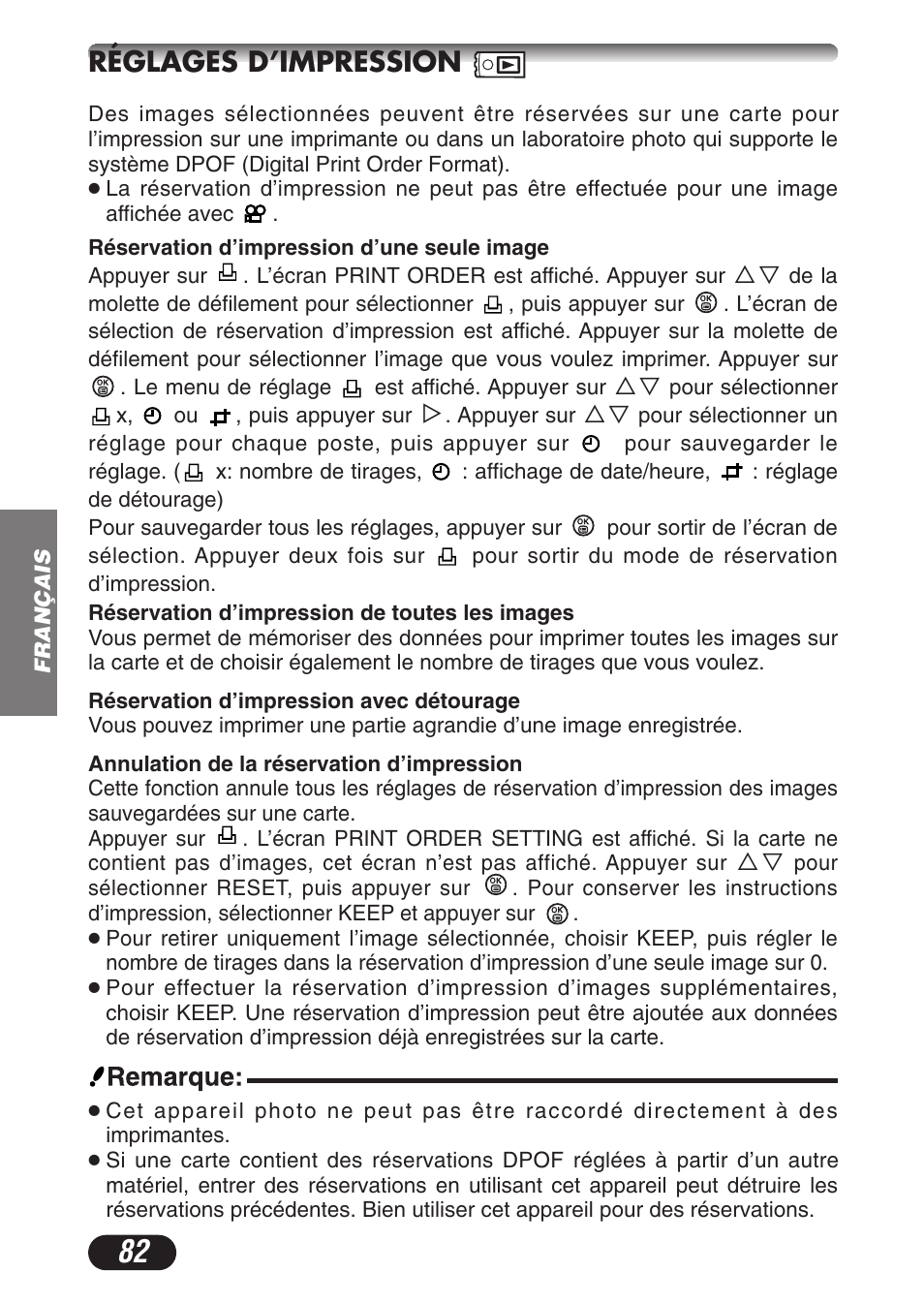 Réglages d’impression | Olympus CAMEDIA C-3020 Zoom User Manual | Page 82 / 180