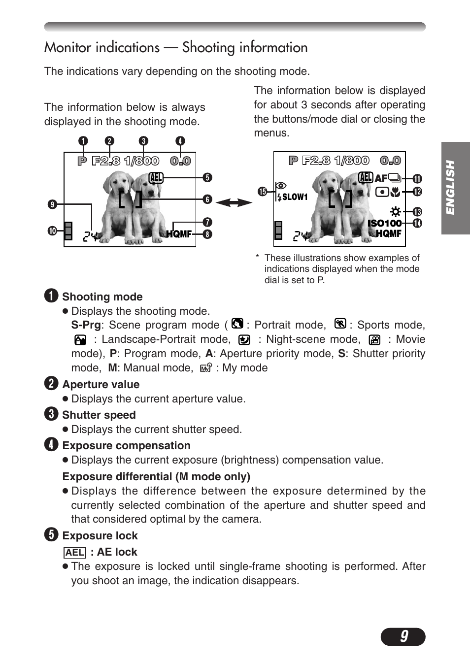 Monitor indications — shooting information | Olympus CAMEDIA C-3020 Zoom User Manual | Page 9 / 180