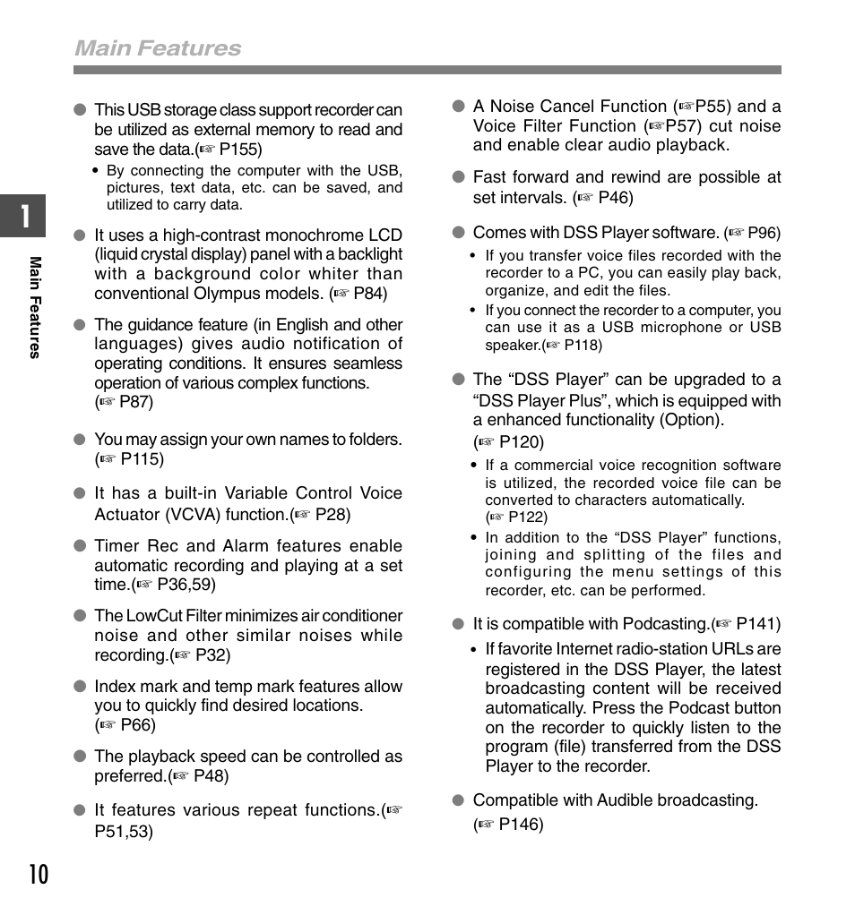 Main features | Olympus DS-50 User Manual | Page 10 / 163