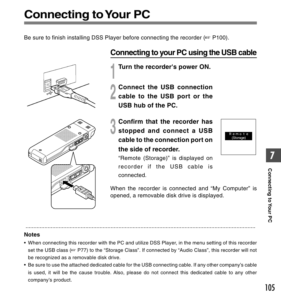 Connecting to your pc | Olympus DS-50 User Manual | Page 105 / 163