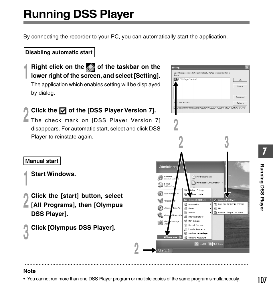Running dss player | Olympus DS-50 User Manual | Page 107 / 163