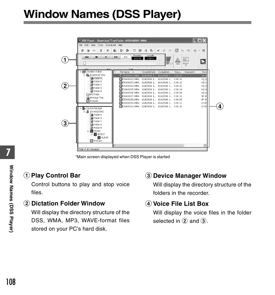 Window names (dss player) | Olympus DS-50 User Manual | Page 108 / 163