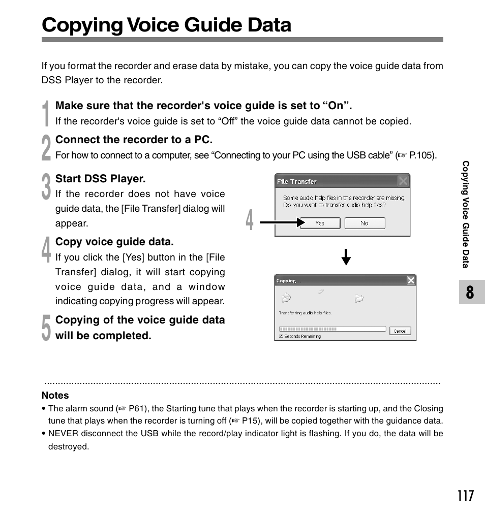 Copying voice guide data | Olympus DS-50 User Manual | Page 117 / 163