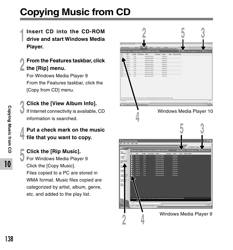 Copying music from cd | Olympus DS-50 User Manual | Page 138 / 163
