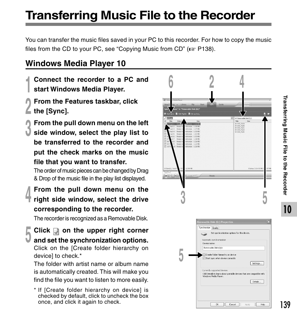 Transferring music file to the recorder | Olympus DS-50 User Manual | Page 139 / 163