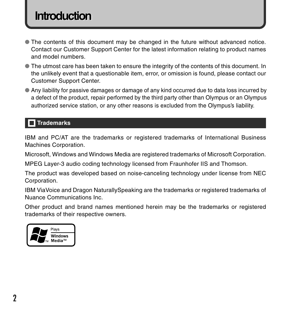 Introduction | Olympus DS-50 User Manual | Page 2 / 163