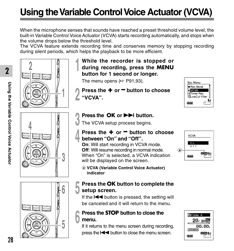Using the variable control voice actuator (vcva) | Olympus DS-50 User Manual | Page 28 / 163