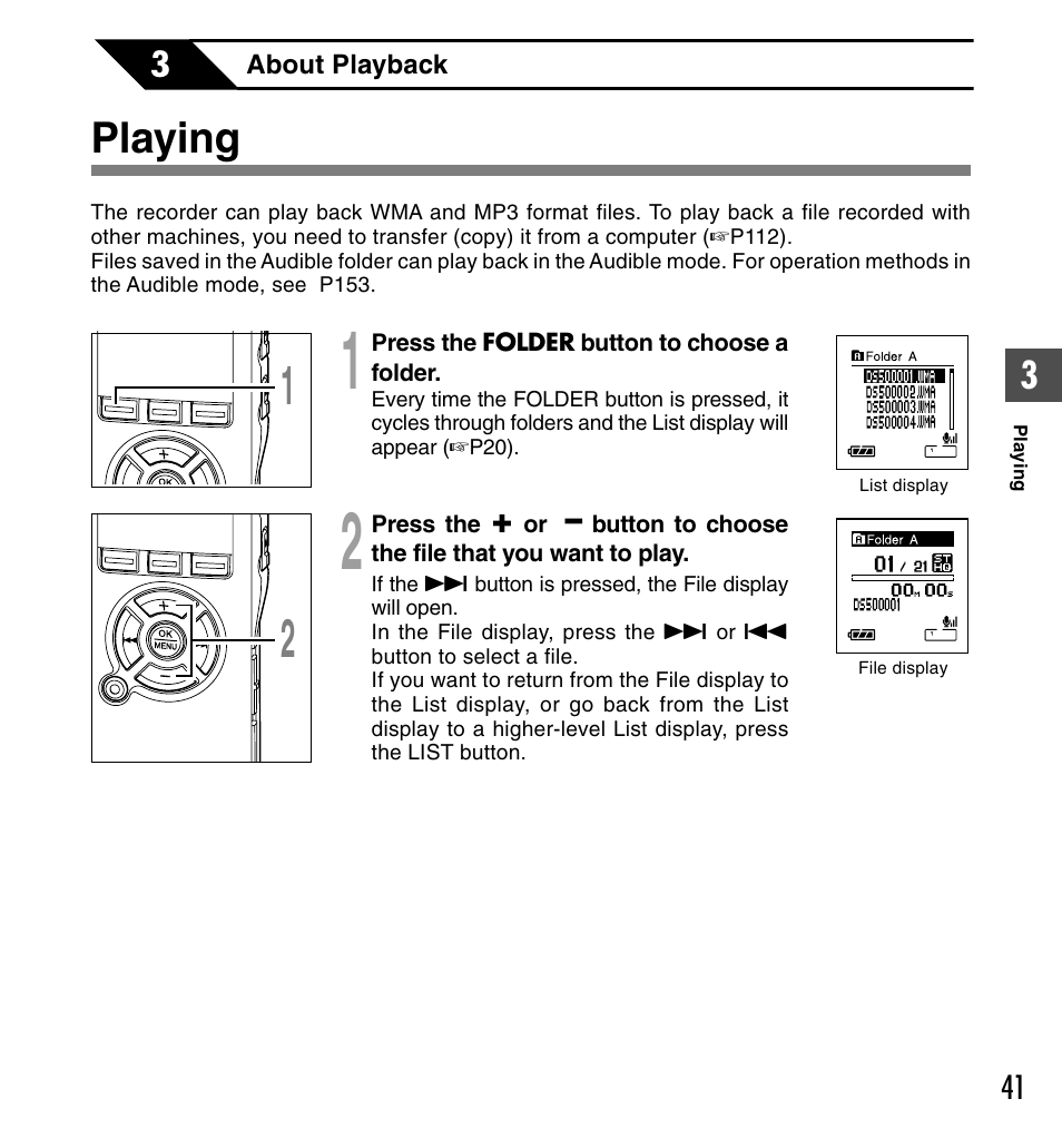 Playing | Olympus DS-50 User Manual | Page 41 / 163