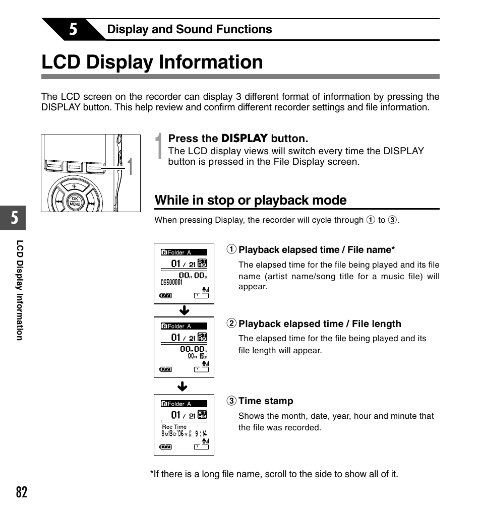 Lcd display information | Olympus DS-50 User Manual | Page 82 / 163