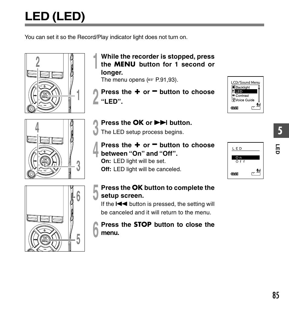 Led (led) | Olympus DS-50 User Manual | Page 85 / 163