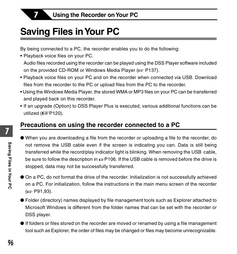 Saving files in your pc | Olympus DS-50 User Manual | Page 96 / 163
