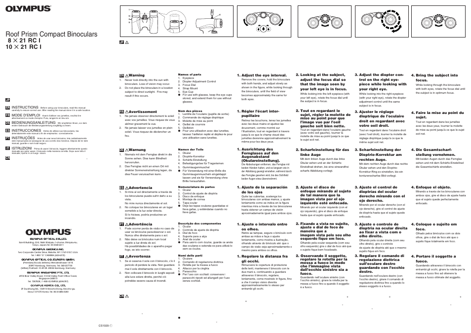 Olympus 8 X 21 RC I User Manual | 2 pages