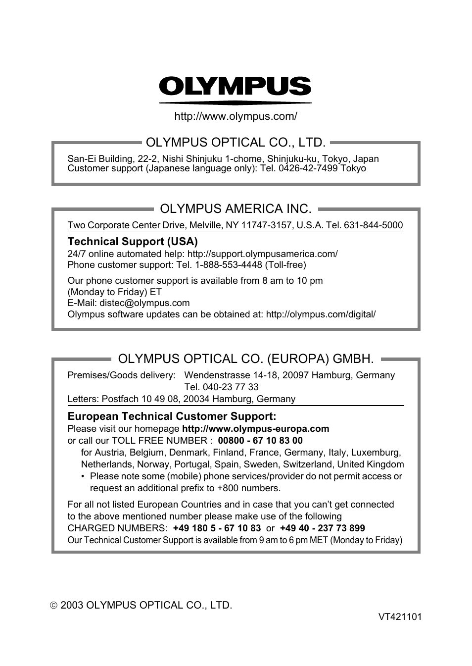 Olympus optical co., ltd, Olympus america inc, Olympus optical co. (europa) gmbh | Olympus 300 DIGITAL User Manual | Page 141 / 173