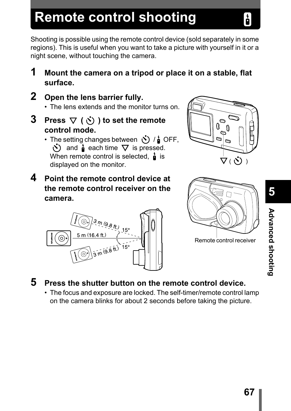 Remote control shooting, P.67 | Olympus 300 DIGITAL User Manual | Page 68 / 173