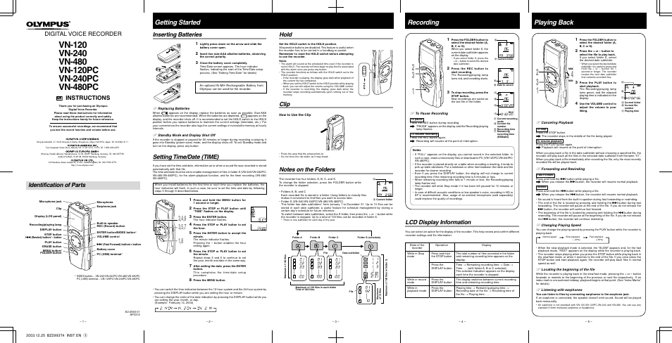 Olympus VN-480 64 MB 8 User Manual | 2 pages