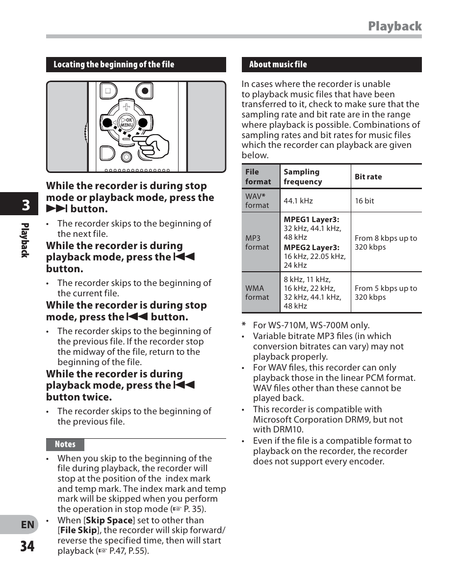 Playback | Olympus WS 700M User Manual | Page 34 / 92