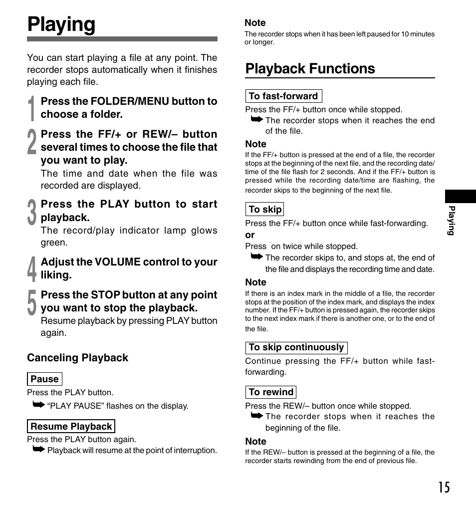 Playing, Playback functions | Olympus DS-3000 User Manual | Page 15 / 32