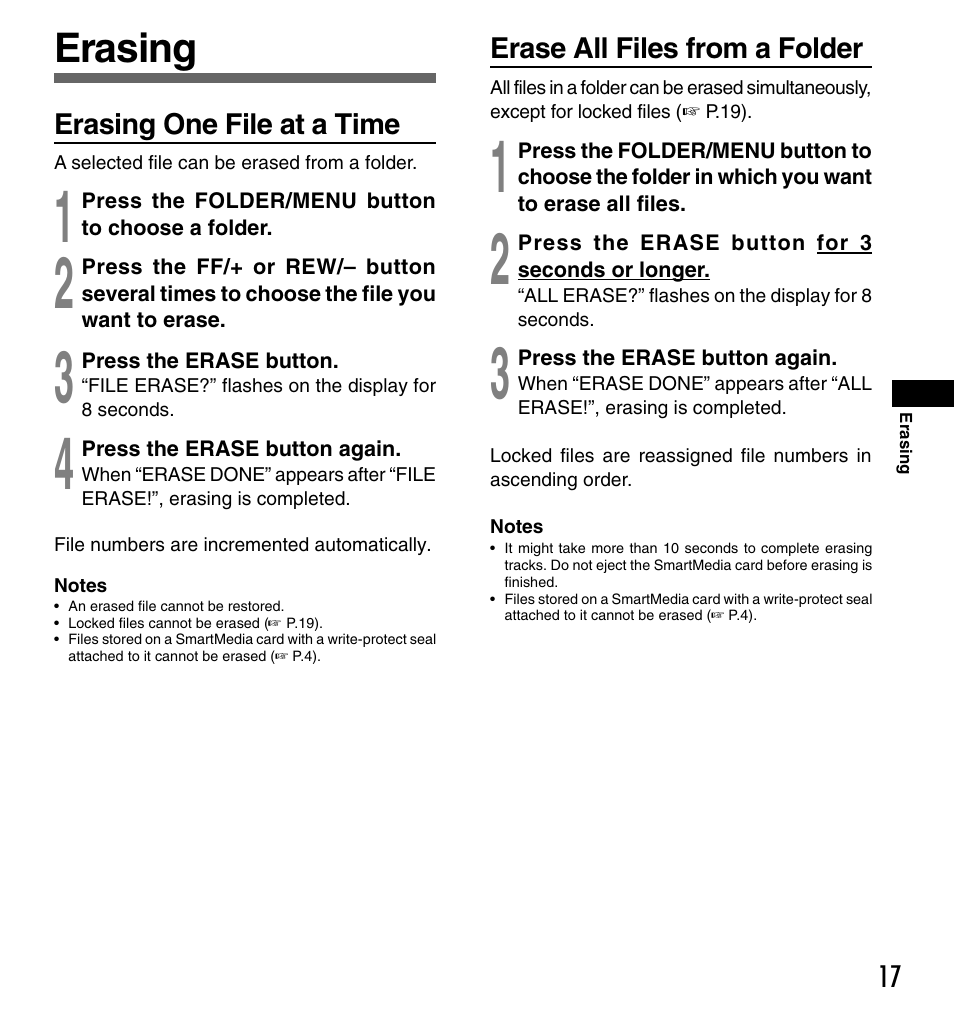 Erasing | Olympus DS-3000 User Manual | Page 17 / 32