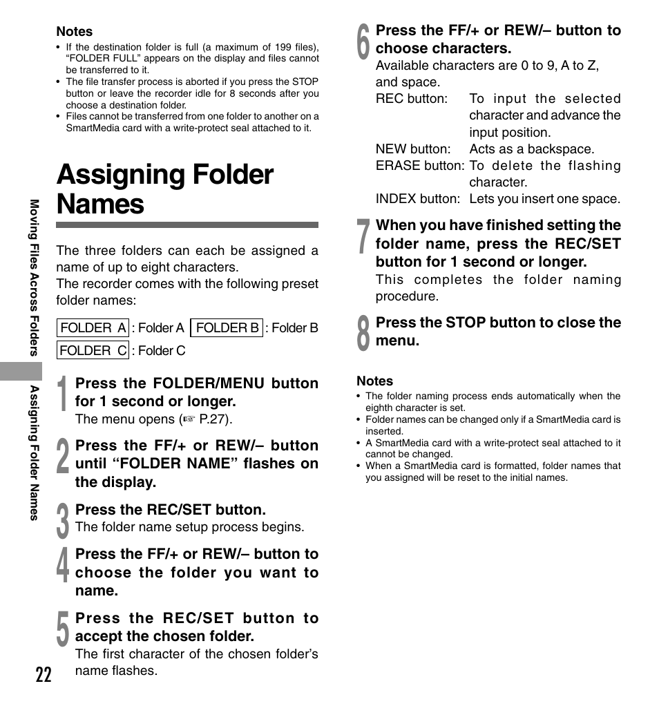 Assigning folder names | Olympus DS-3000 User Manual | Page 22 / 32