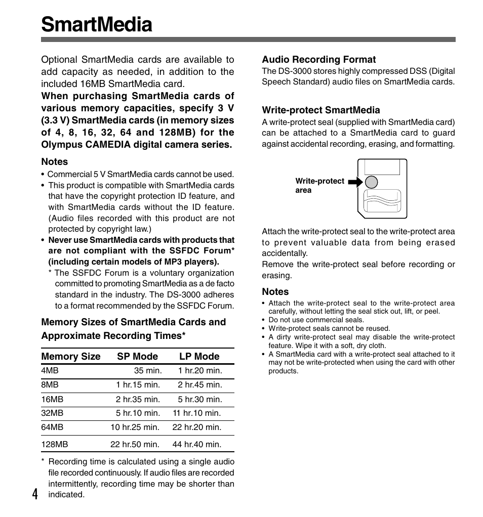 Smartmedia | Olympus DS-3000 User Manual | Page 4 / 32