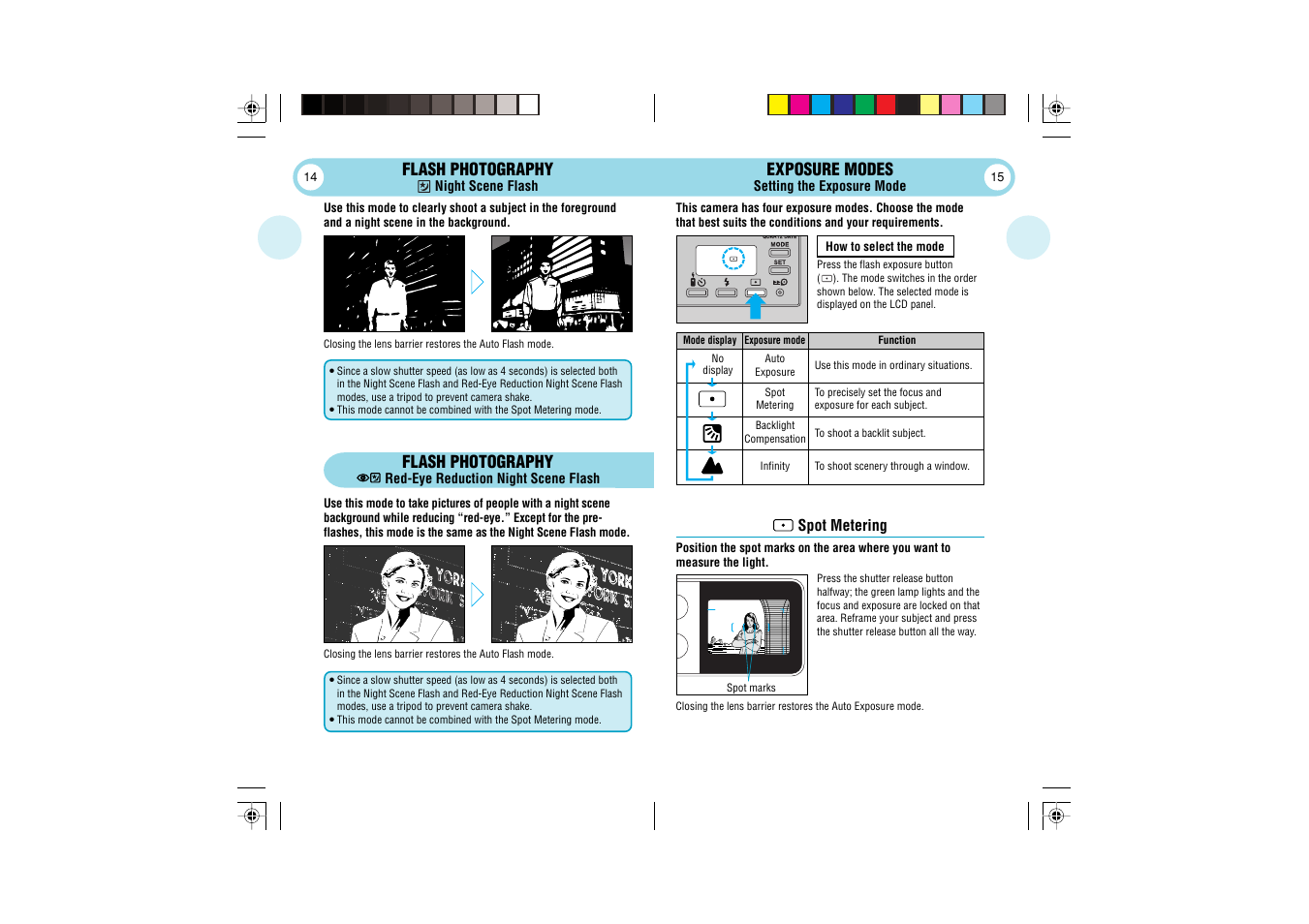 Exposure modes, Flash photography | Olympus 105 User Manual | Page 8 / 12