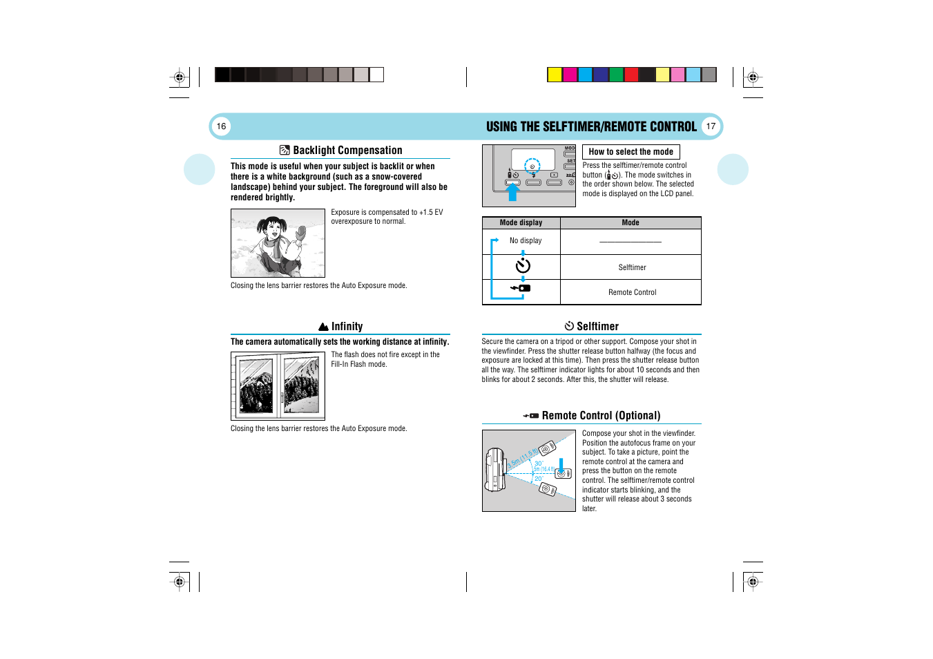 Using the selftimer/remote control | Olympus 105 User Manual | Page 9 / 12