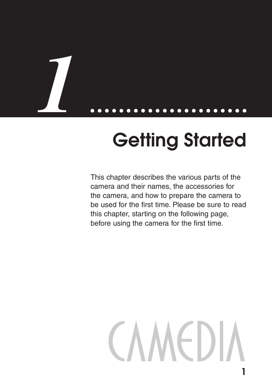 1 getting started, Chapter 1 getting started | Olympus C-200 Zoom  EN User Manual | Page 11 / 162