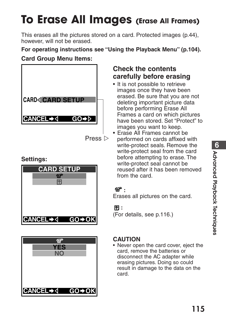 To erase all images (all erase frames) | Olympus C-200 Zoom  EN User Manual | Page 125 / 162