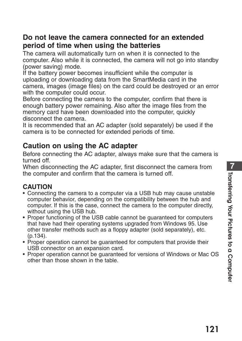 Caution on using the ac adapter | Olympus C-200 Zoom  EN User Manual | Page 131 / 162