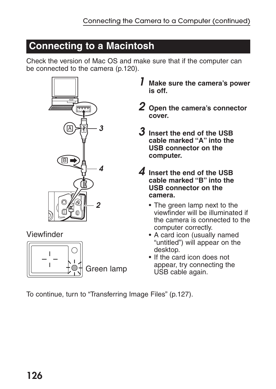 Connecting to a macintosh | Olympus C-200 Zoom  EN User Manual | Page 136 / 162