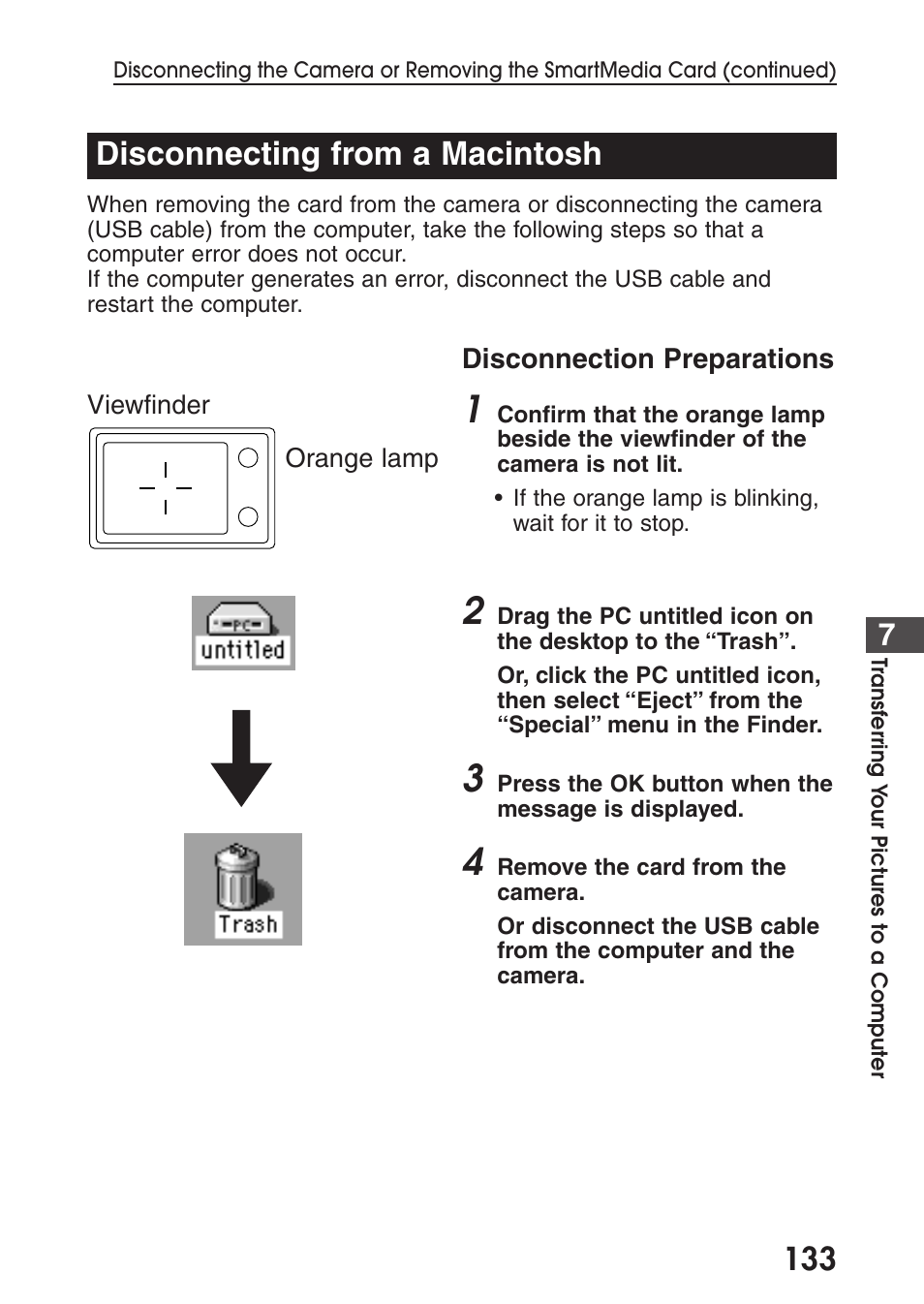 Disconnecting from a macintosh | Olympus C-200 Zoom  EN User Manual | Page 143 / 162