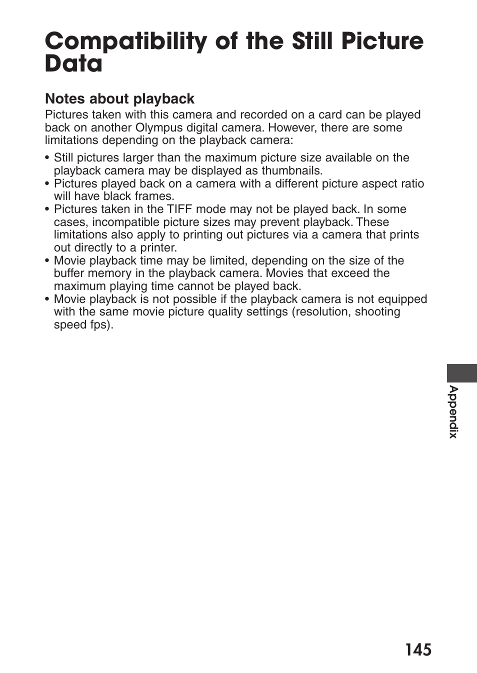 Compatibility of the still picture data | Olympus C-200 Zoom  EN User Manual | Page 155 / 162