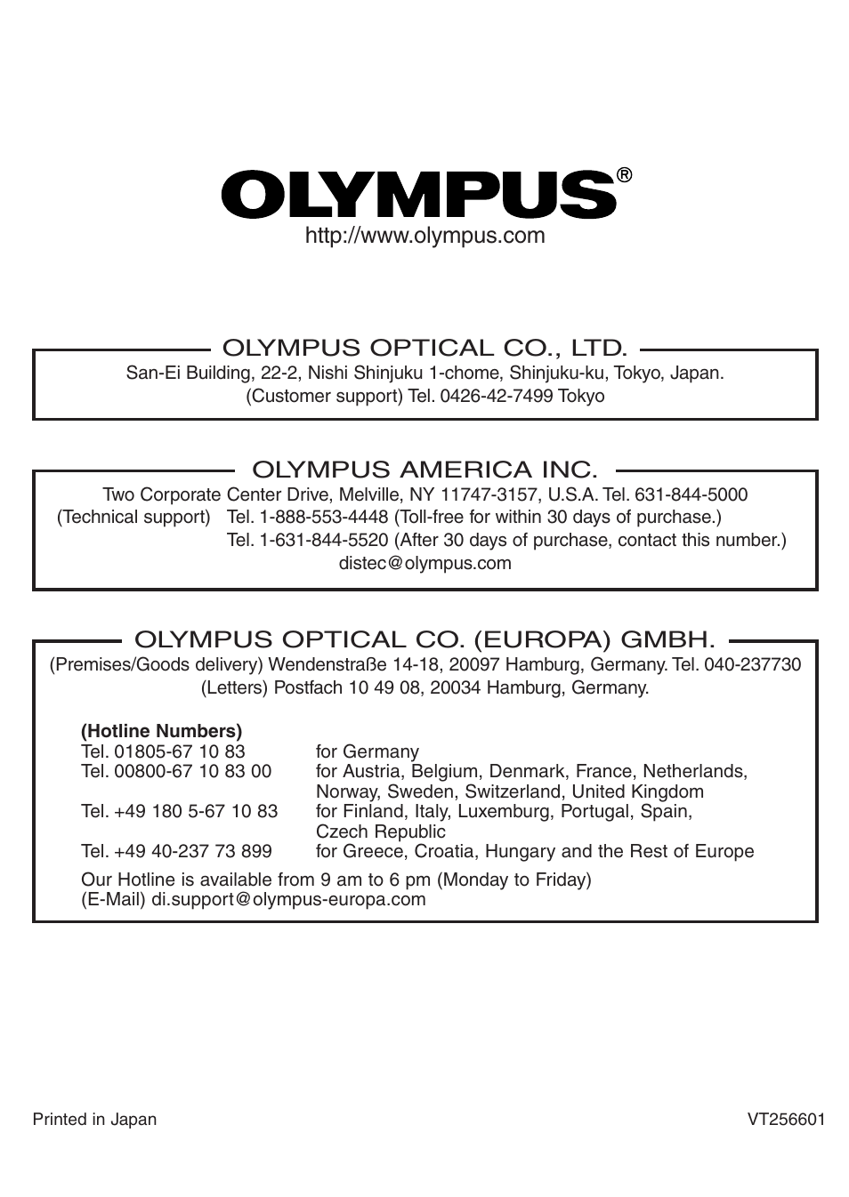 Olympus america inc, Olympus optical co., ltd | Olympus C-200 Zoom  EN User Manual | Page 162 / 162