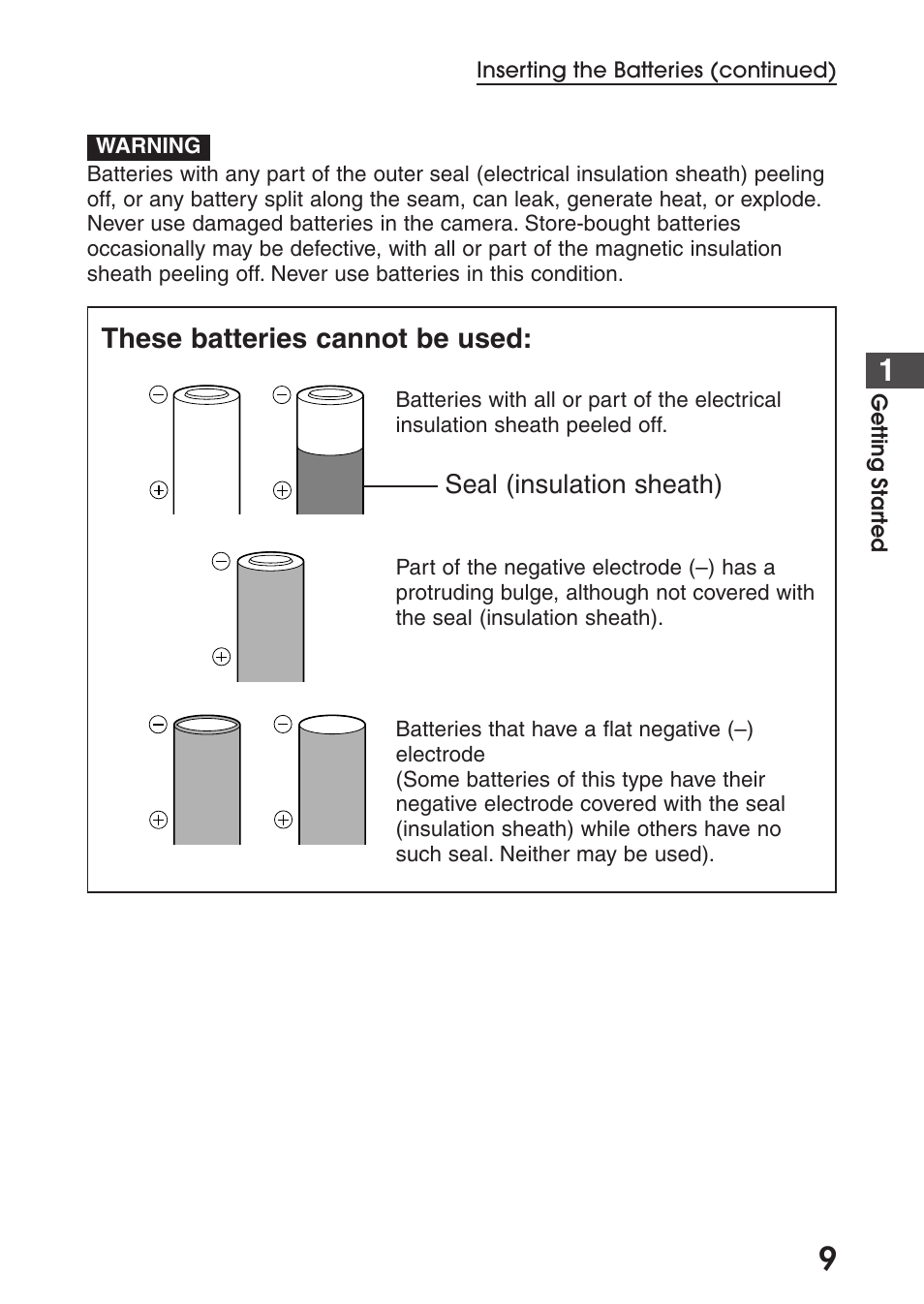 These batteries cannot be used | Olympus C-200 Zoom  EN User Manual | Page 19 / 162