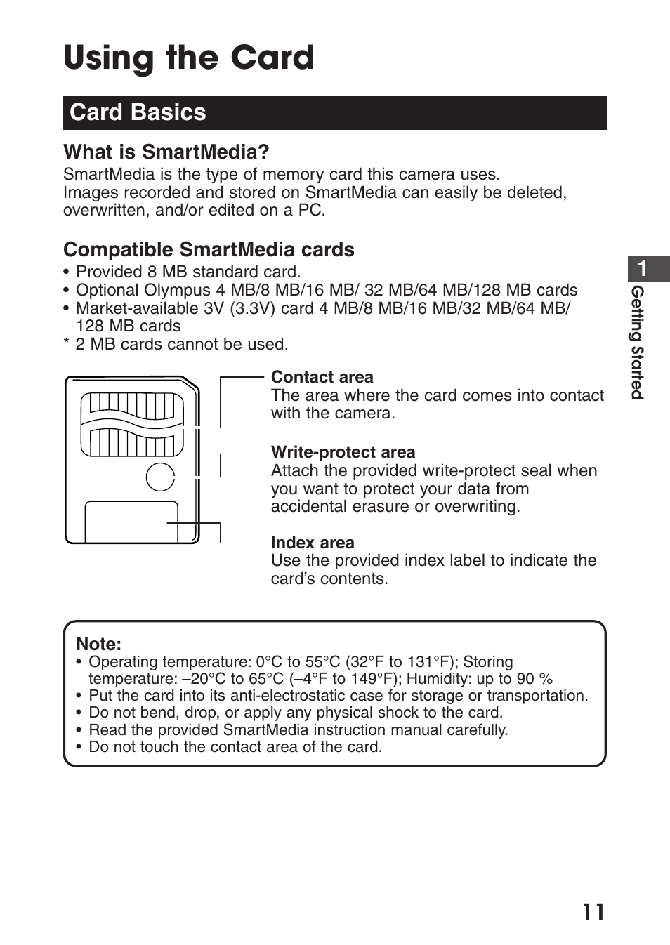 Using the card, Card basics | Olympus C-200 Zoom  EN User Manual | Page 21 / 162