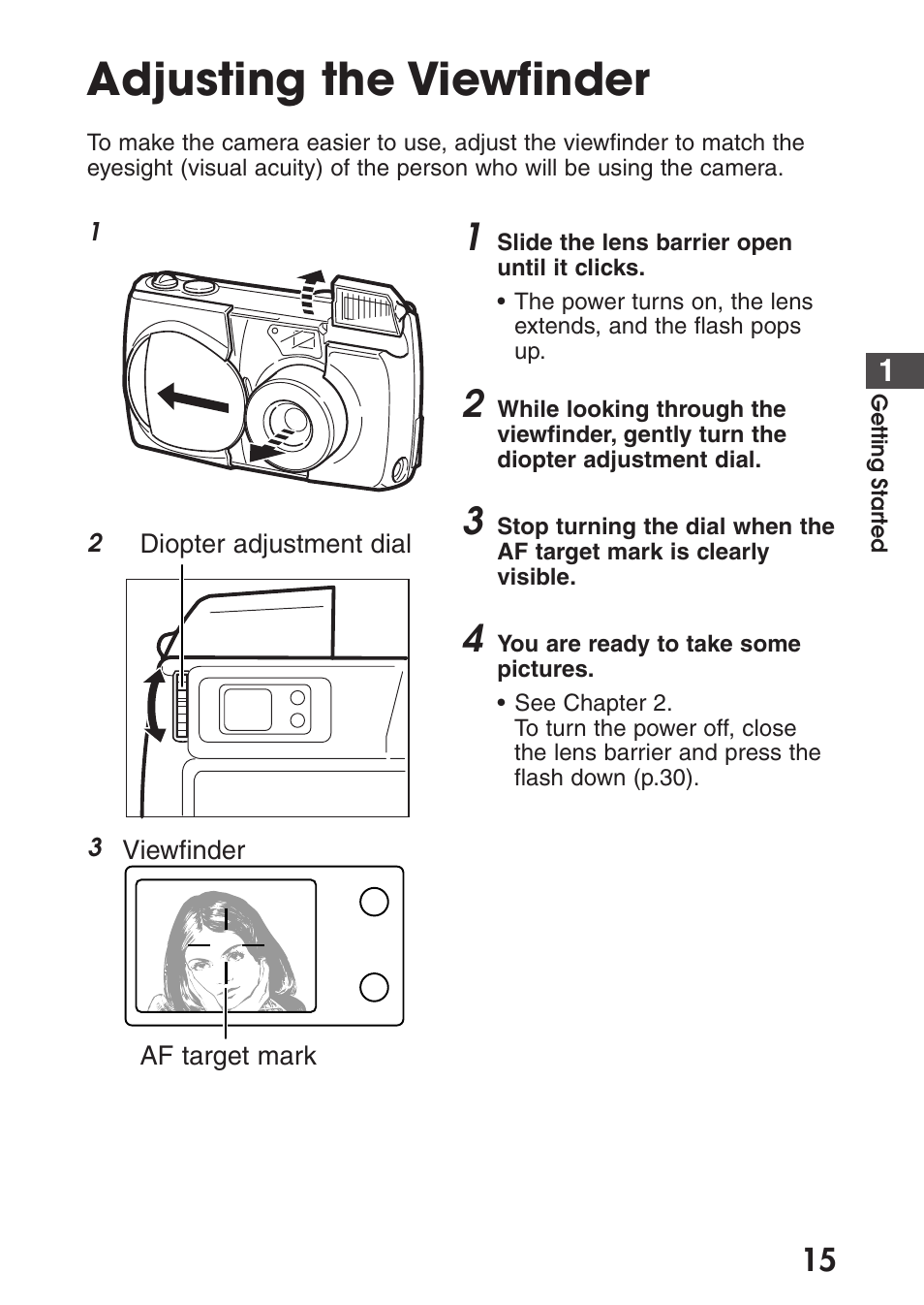 Adjusting the viewfinder | Olympus C-200 Zoom  EN User Manual | Page 25 / 162