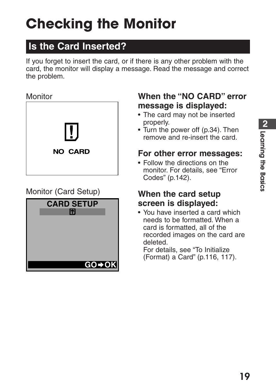 Checking the monitor, Is the card inserted | Olympus C-200 Zoom  EN User Manual | Page 29 / 162
