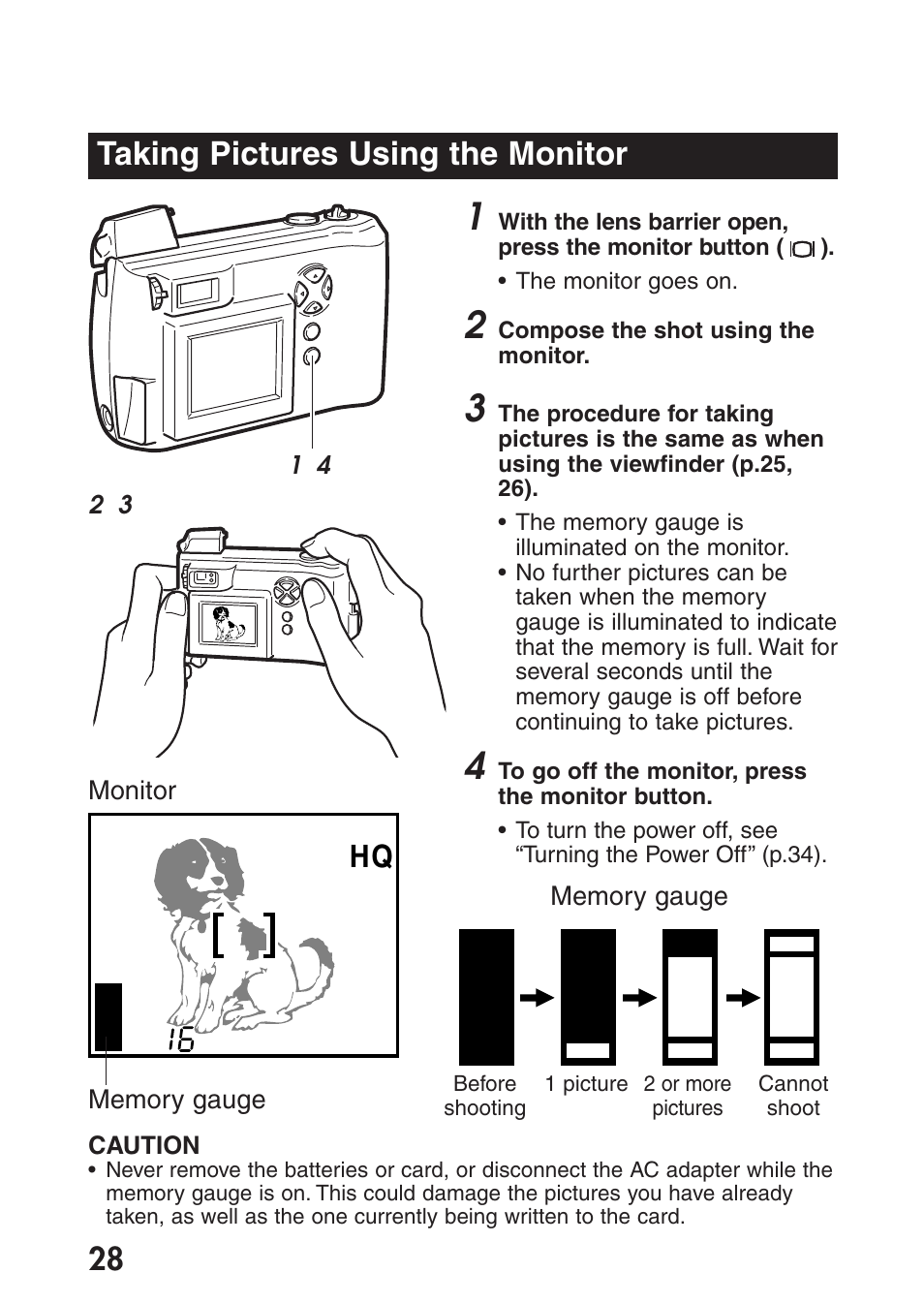 Taking pictures using the monitor | Olympus C-200 Zoom  EN User Manual | Page 38 / 162
