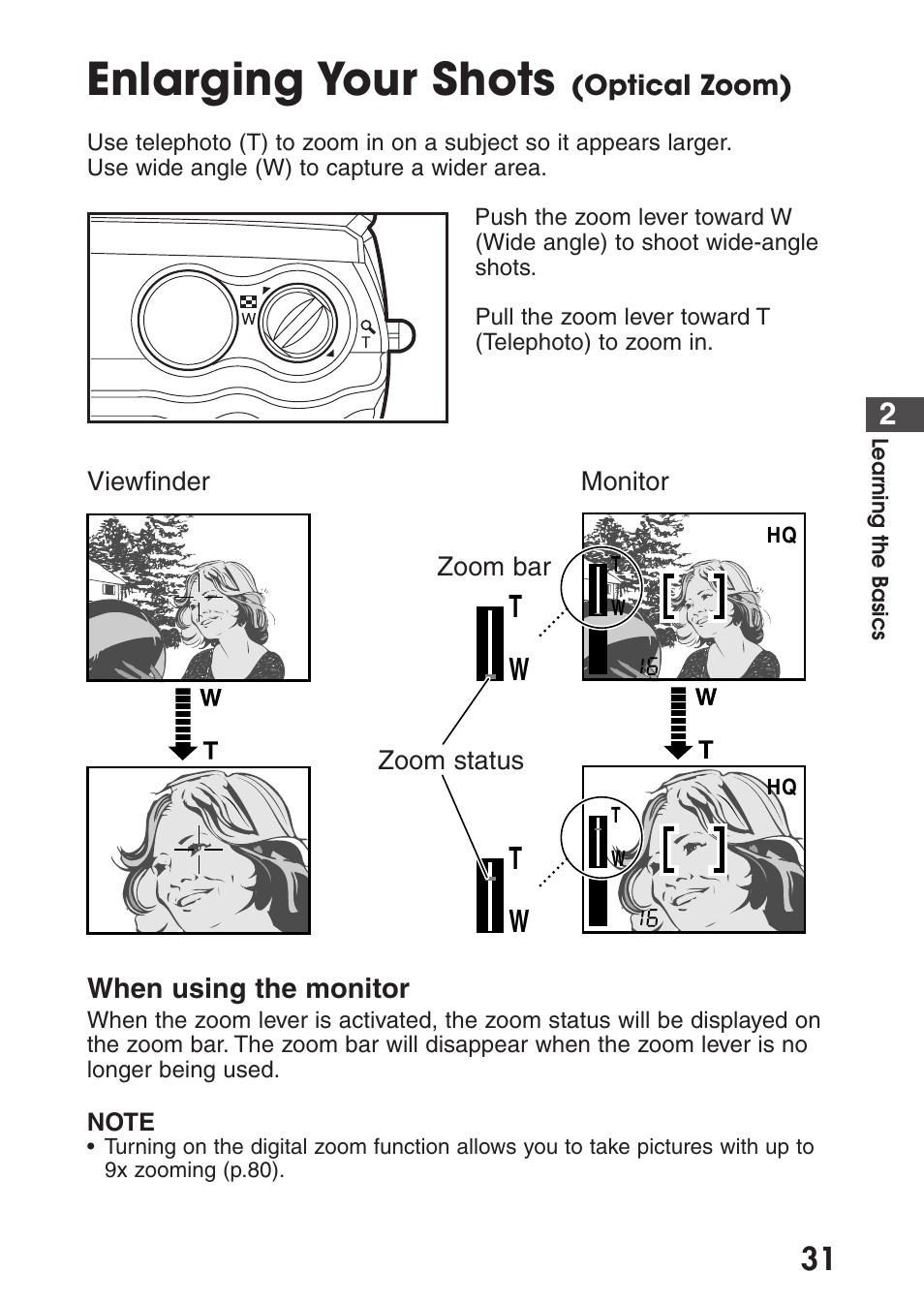 Enlarging your shots (optical zoom), Enlarging your shots | Olympus C-200 Zoom  EN User Manual | Page 41 / 162