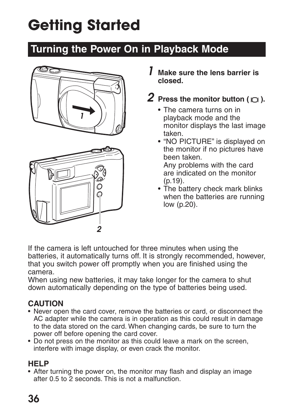 Getting started, Turning the power on in playback mode | Olympus C-200 Zoom  EN User Manual | Page 46 / 162